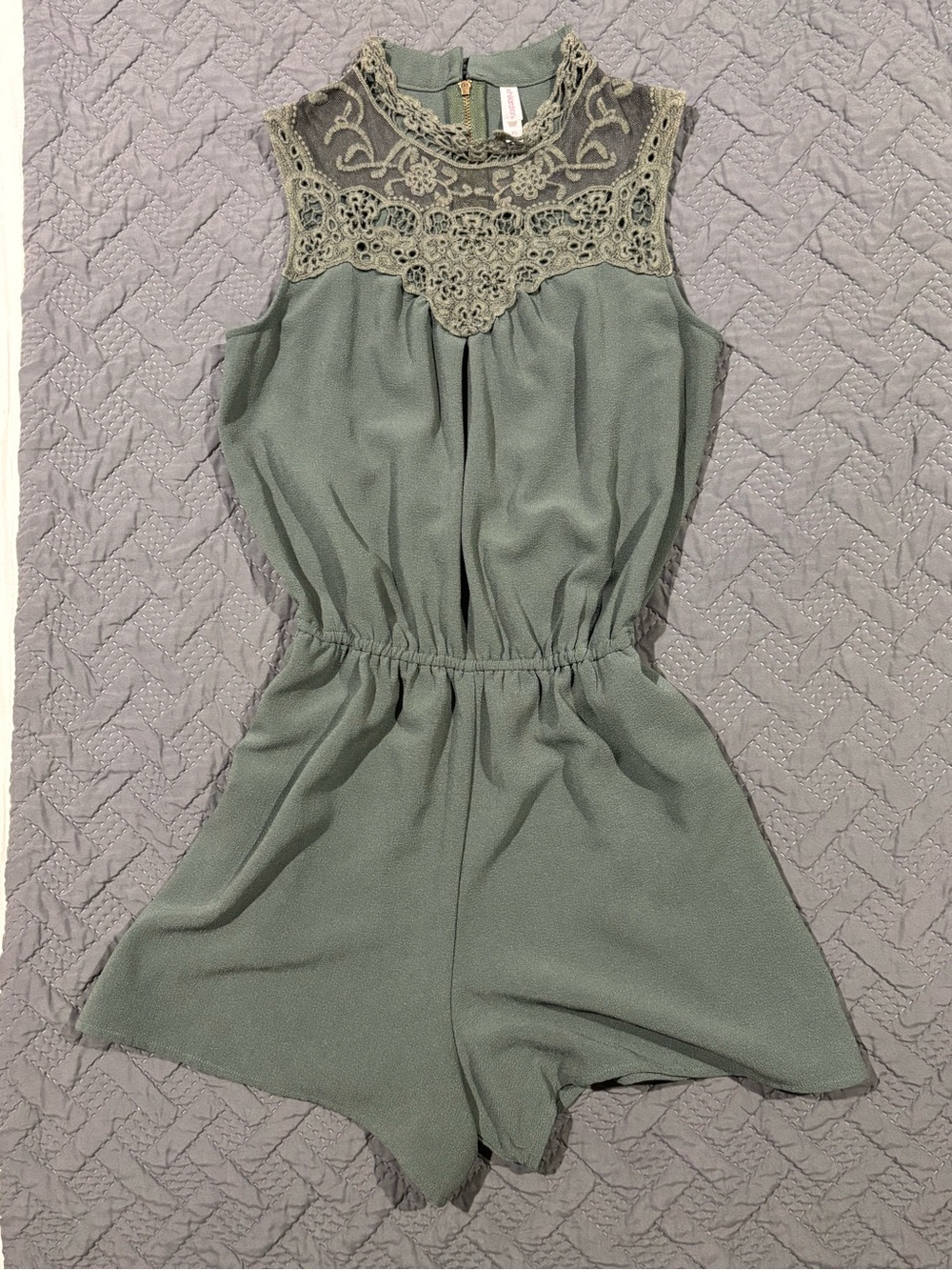 Xhilaration Sleeveless Lace Yoke Romper - Sage
